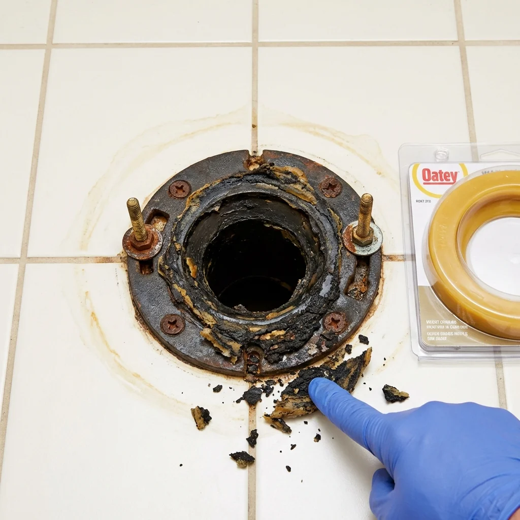 Failed wax ring showing water seepage at the base of a toilet in a Taylor, AZ home